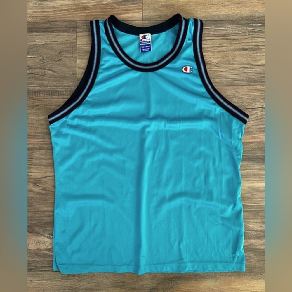 Vintage 90s Champion Blank Teal Basketball Jersey XL